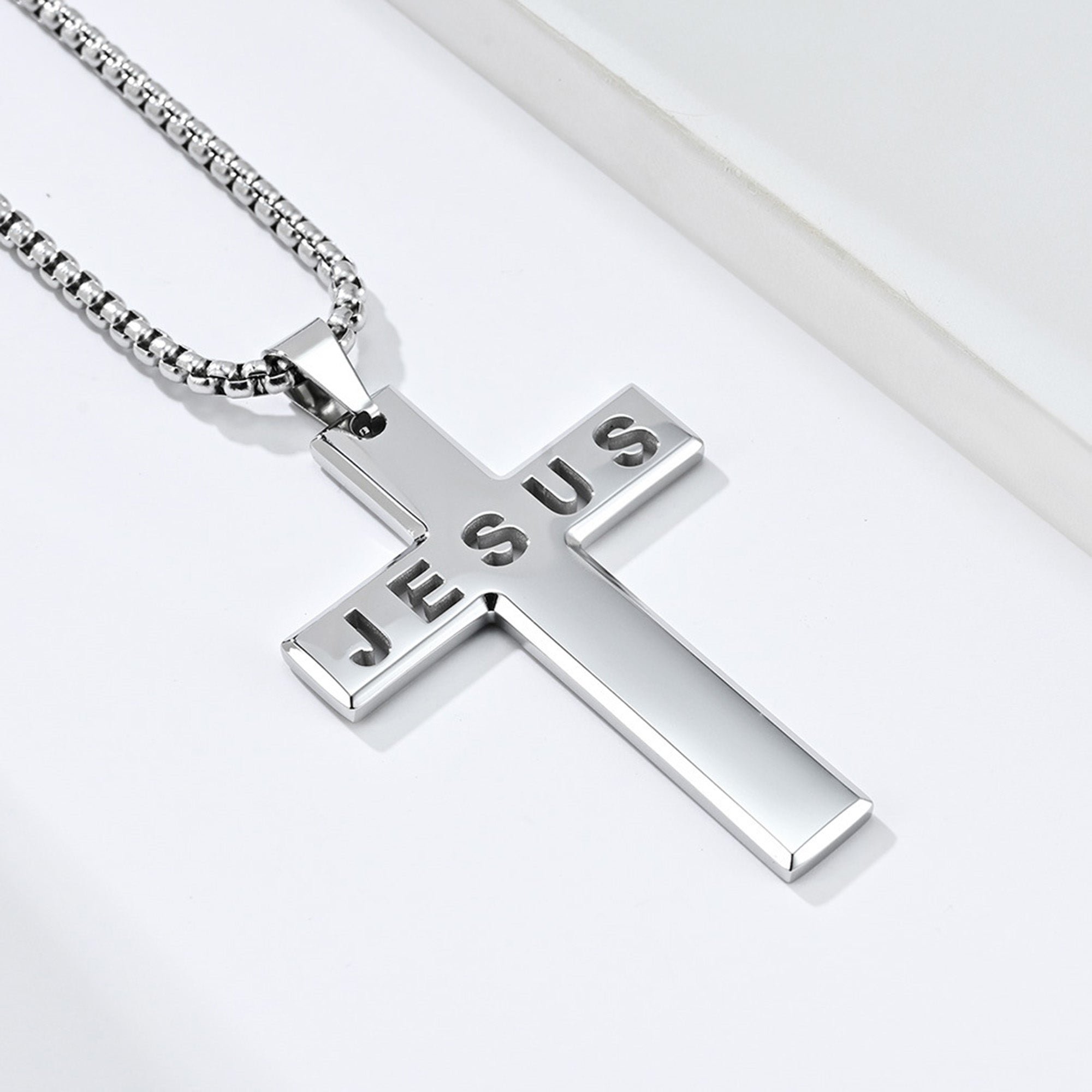Jesus Cross with 24 in Stainless Steel Chain – Silver Color
