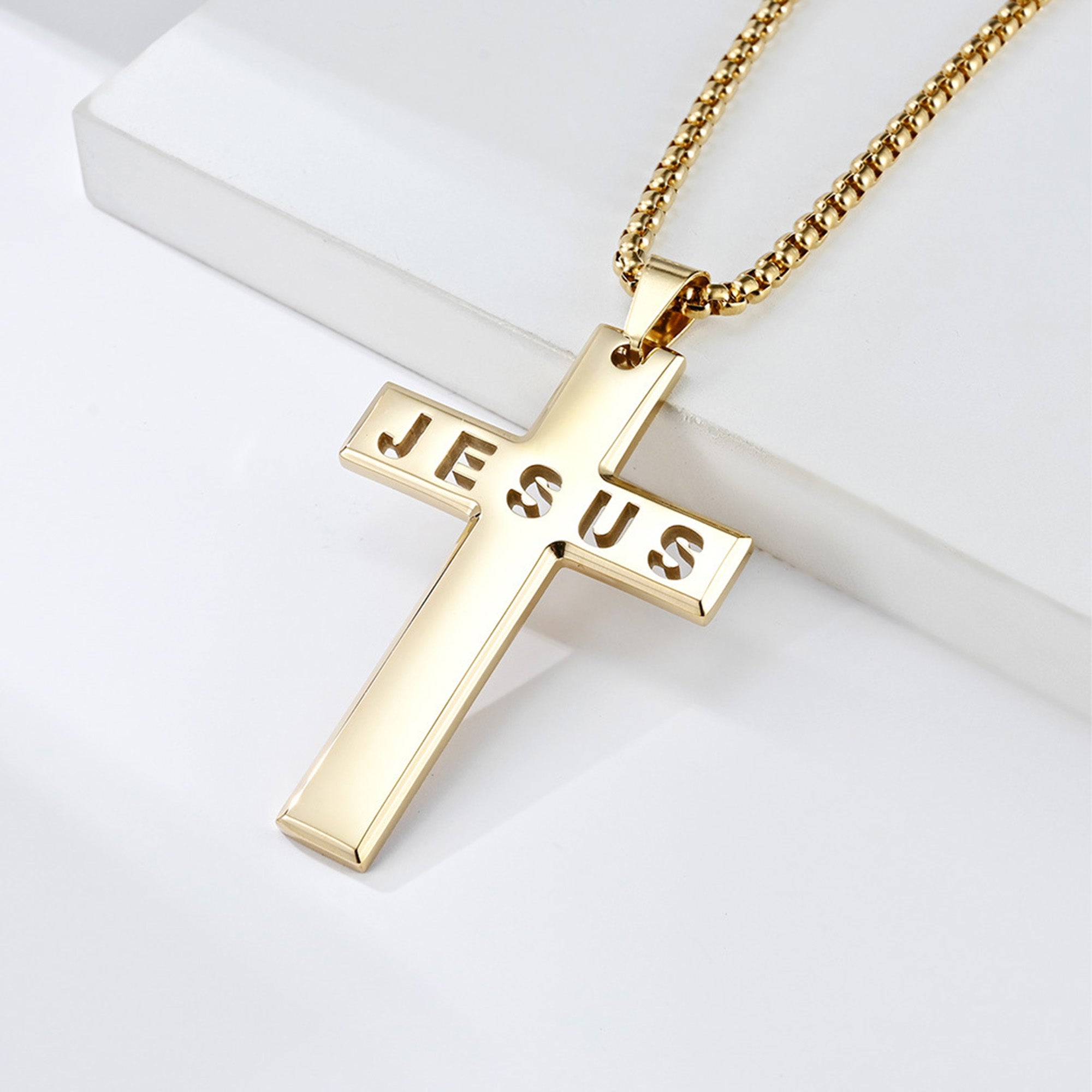Jesus Cross with 24 in Stainless Steel Chain – Gold Color