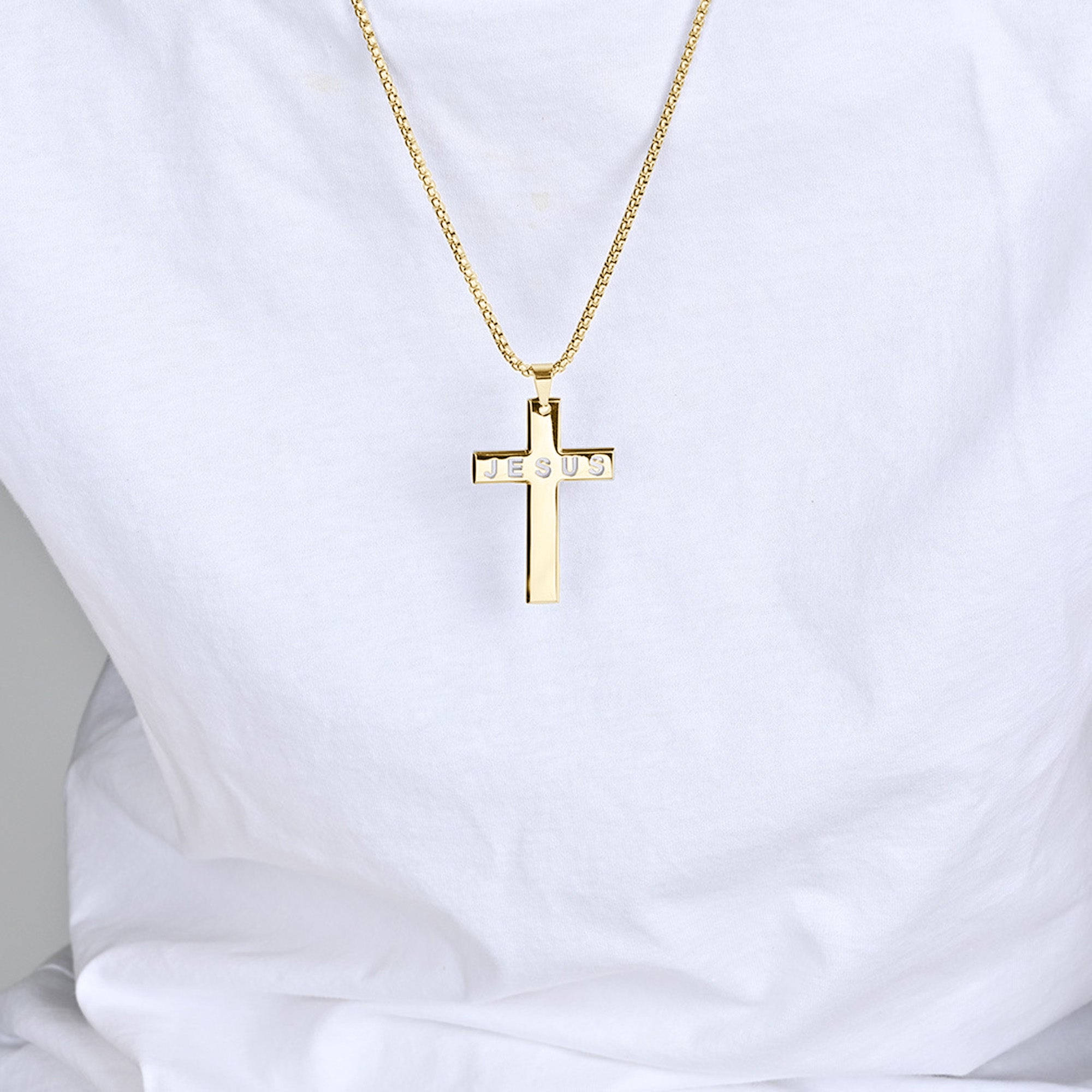 Jesus Cross with 24 in Stainless Steel Chain – Gold Color