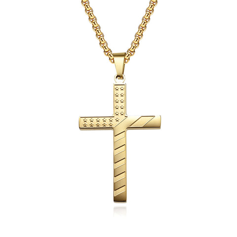Flag Cross with 24 in Stainless Steel Chain – Gold Color