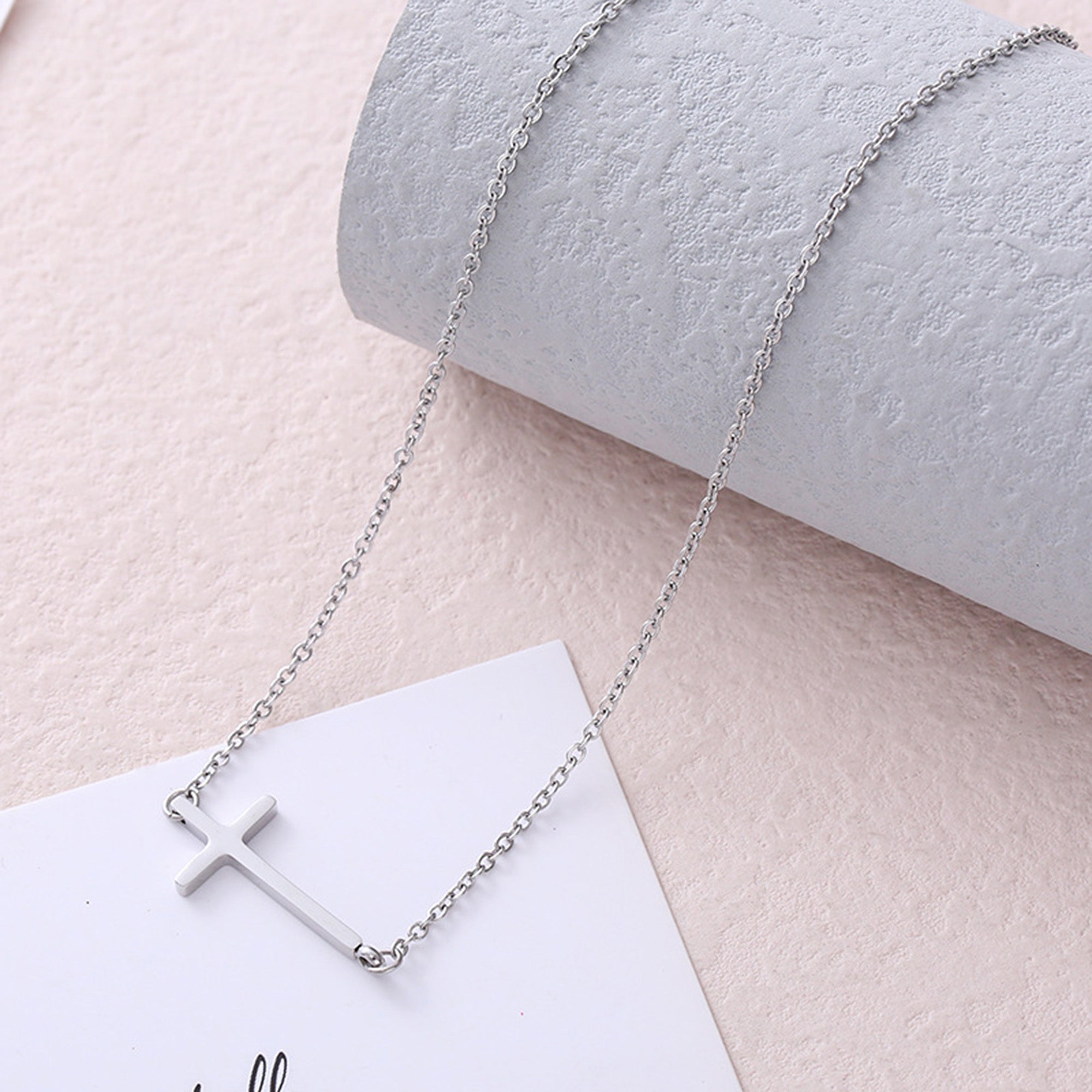 Stainless Steel Inline Cross Necklace – Silver Color