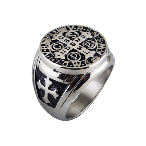 St Benedict Stainless Steel Ring – Silver Color