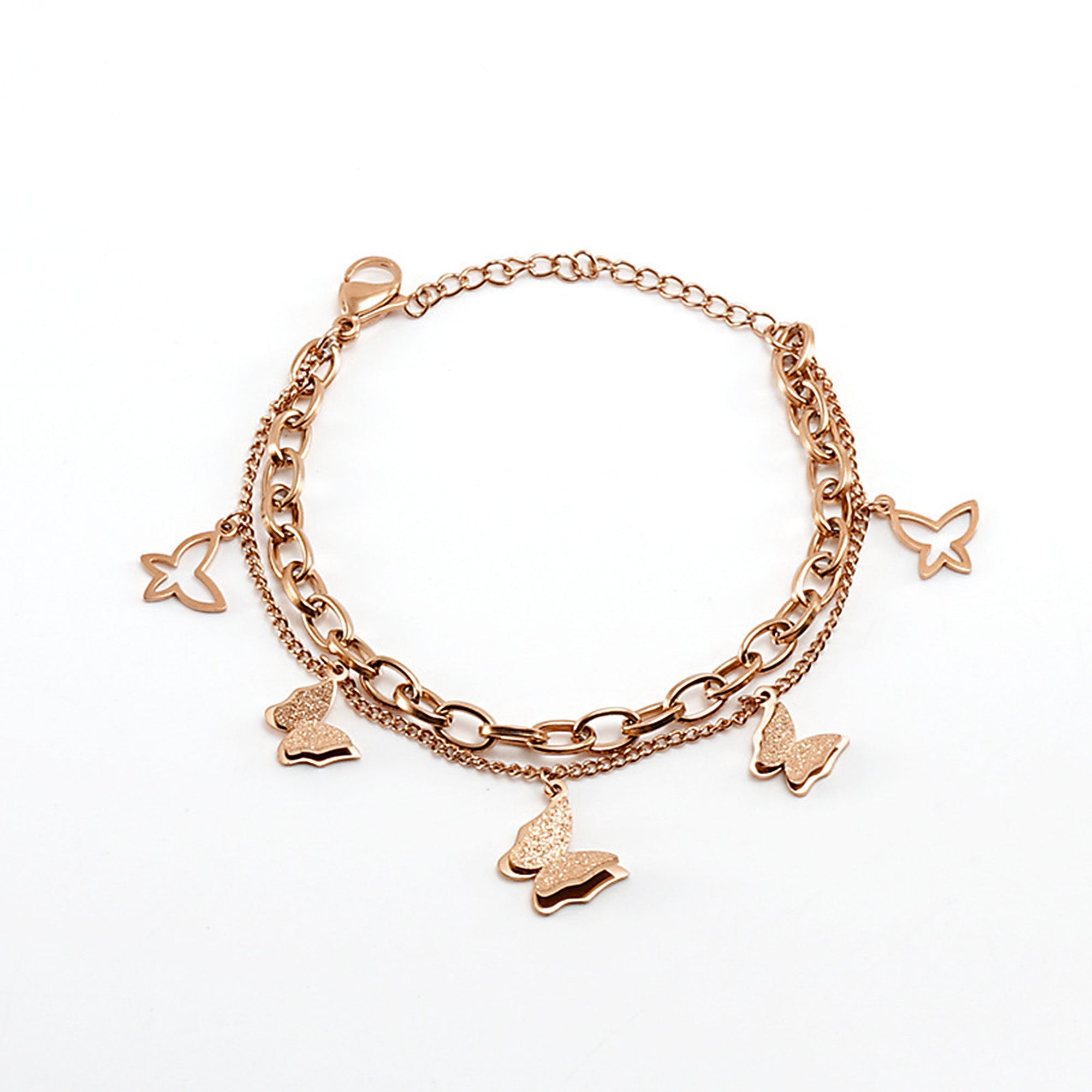 3D Butterflies Layered Chain Bracelet – Rose Gold Colored