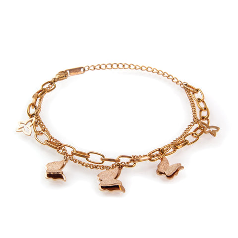 3D Butterflies Layered Chain Bracelet – Rose Gold Colored