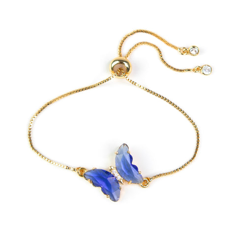 Crystal Butterfly Slide Clasp Bracelet with CZ accents – Blue