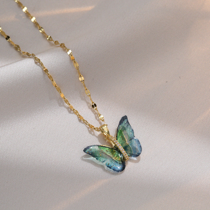 Butterfly Pendant with CZ accents Necklace – Blue and Green