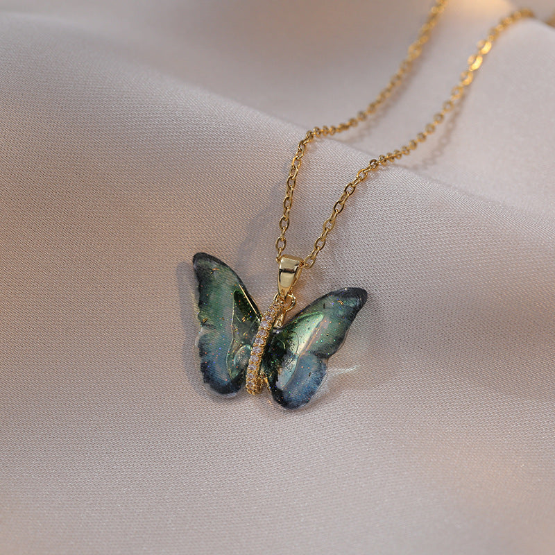 Butterfly Pendant with CZ accents Necklace – Blue and Green