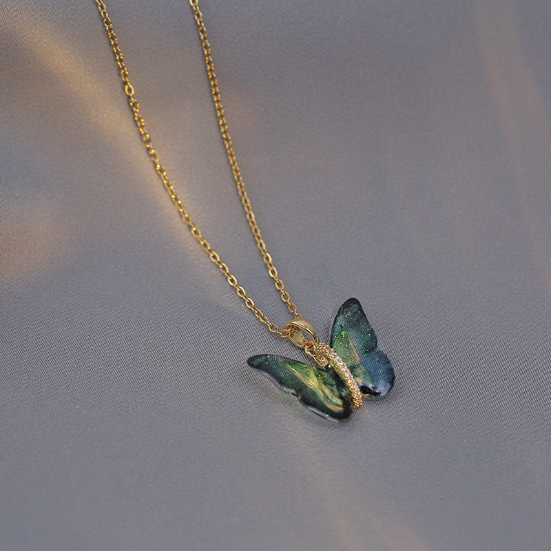 Butterfly Pendant with CZ accents Necklace – Blue and Green
