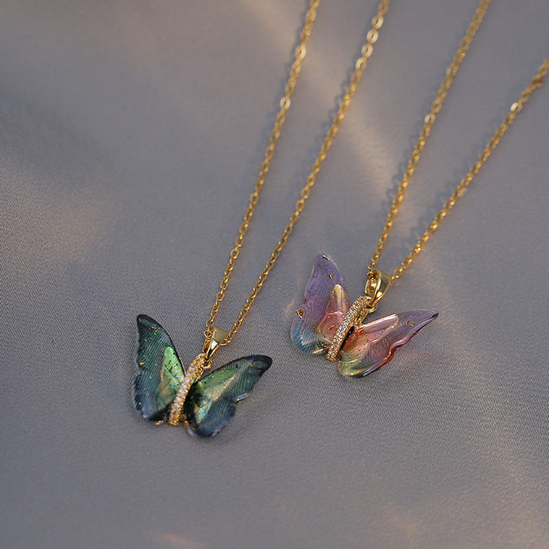 Butterfly Pendant with CZ accents Necklace – Blue and Green