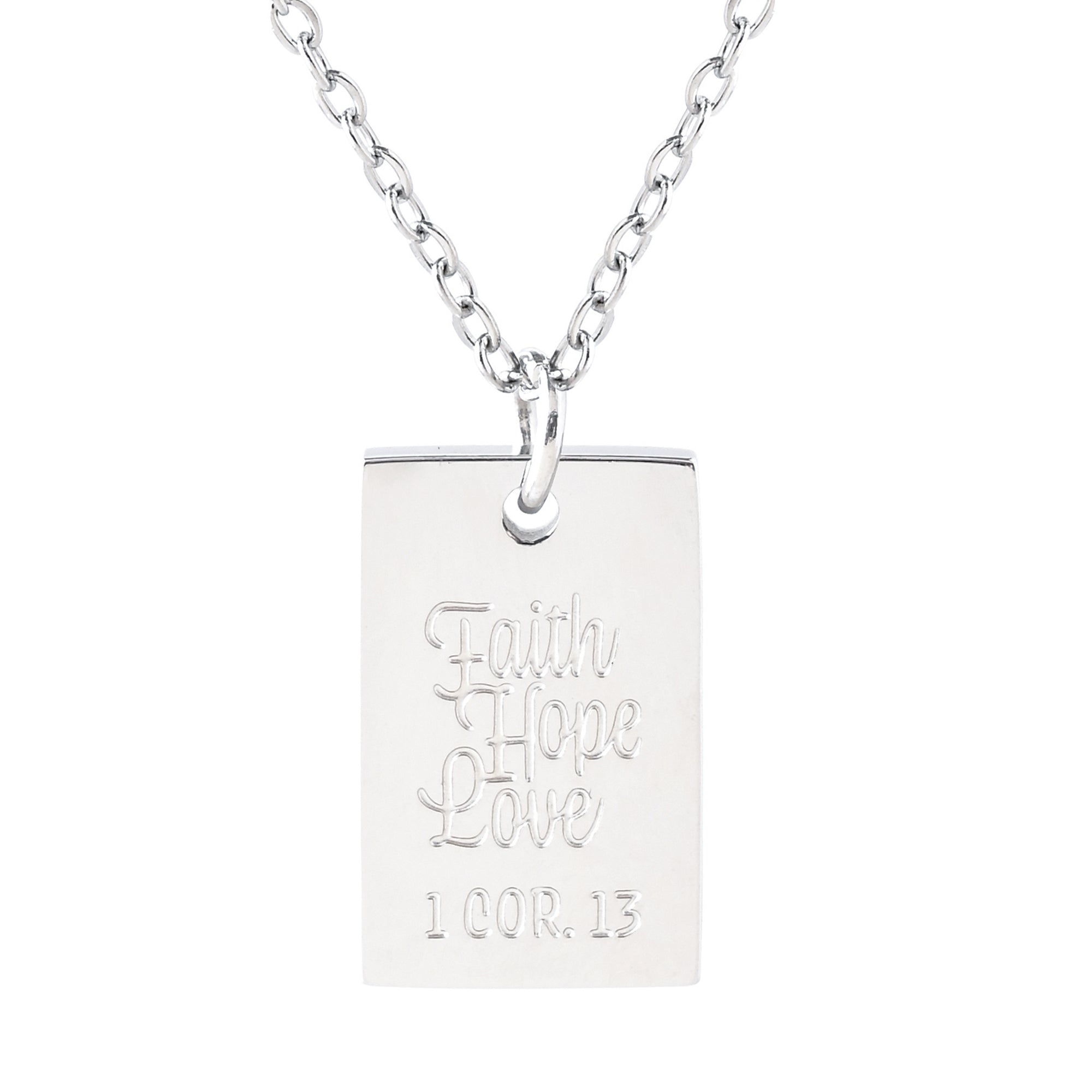 Faith Hope Love Stainless Steel Tag Pendant with Card