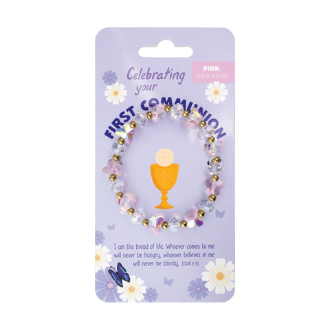 Butterfly Stretch Bracelet Pink, First Communion