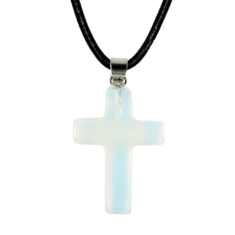 Stone Cross Pendant - Opal