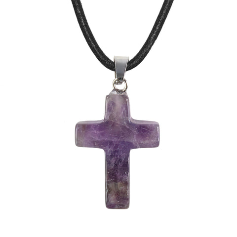 Stone Cross Pendant - Amethyst