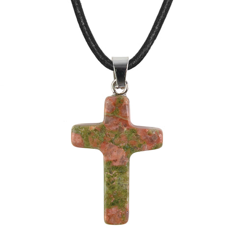 Stone Cross Pendant - Unakite