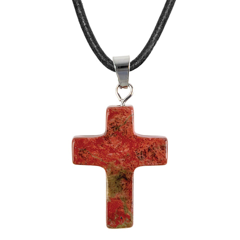 Stone Cross Pendant - Red Jade