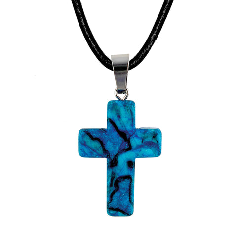 Stone Cross Pendant - Blue Agate
