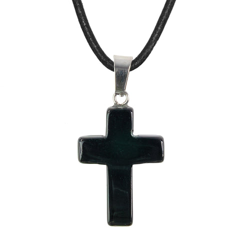 Stone Cross Pendant - Obsidian