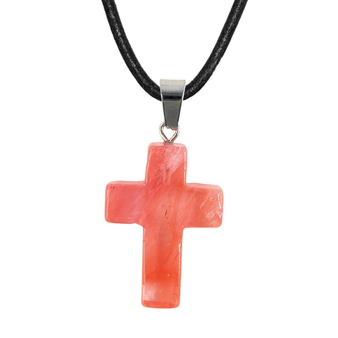Stone Cross Pendant - Watermelon Crystal