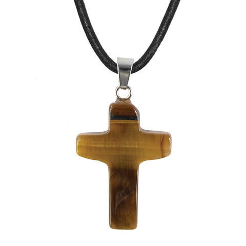 Stone Cross Pendant - Tiger's Eye