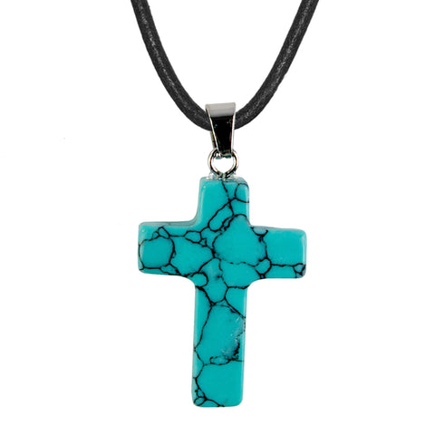Stone Cross Pendant - Turquoise (synthetic)
