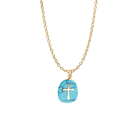 Natural Stone Cross Pendant - Turquoise