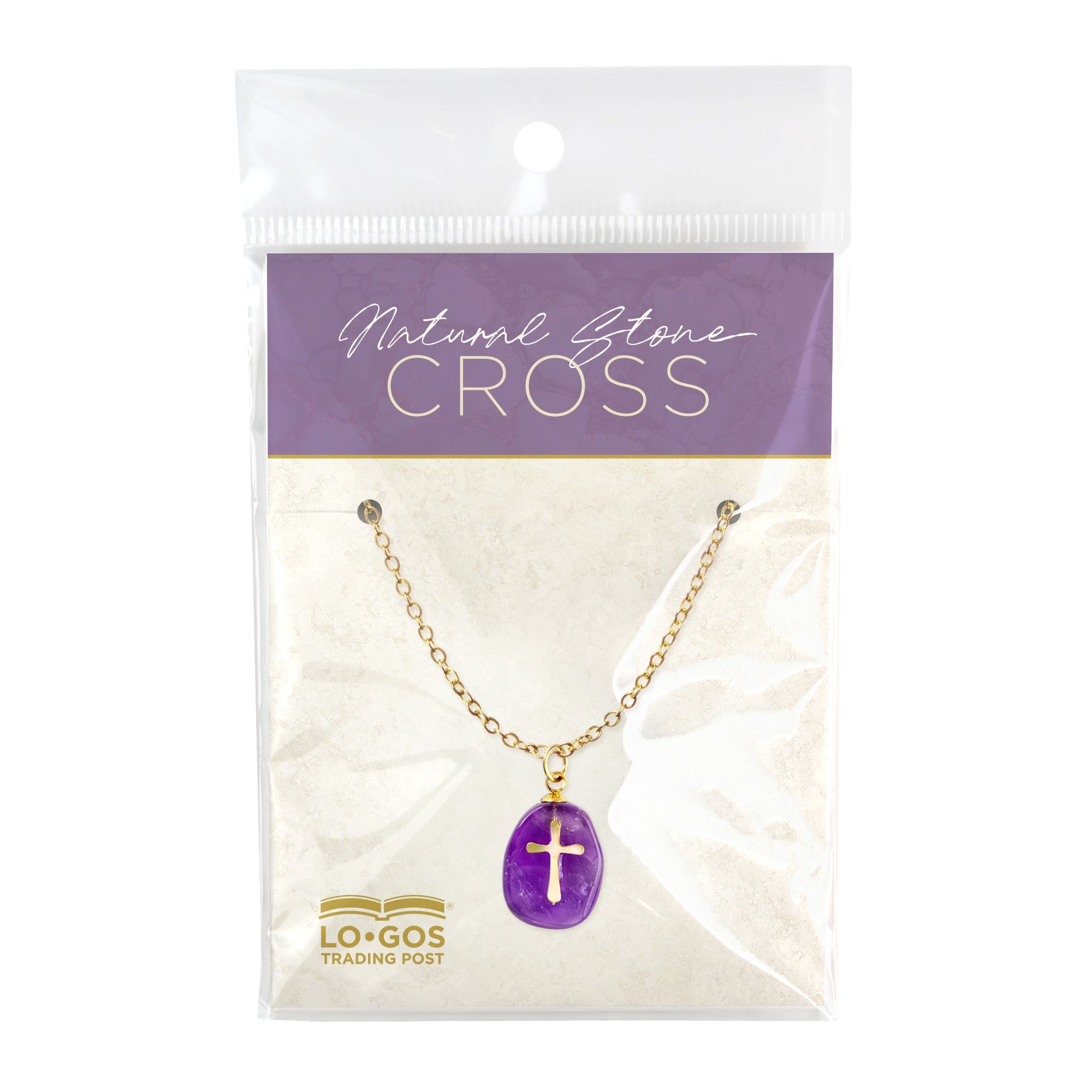 Natural Stone Cross Pendant - Purple