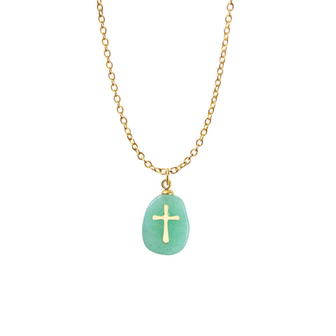 Natural Stone Cross Pendant - Green