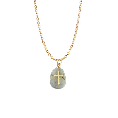 Natural Stone Cross Pendant - Gray
