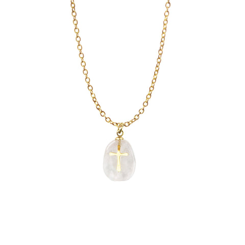 Natural Stone Cross Pendant - White