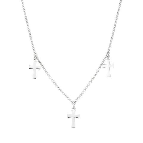 Triple Large Cross Sterling Silver Necklace