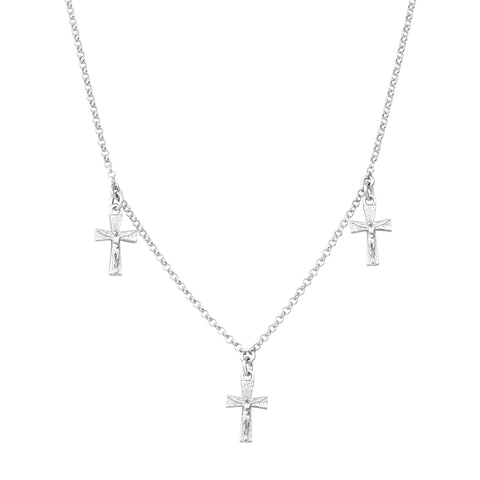 Triple Crucifix Sterling Silver Necklace