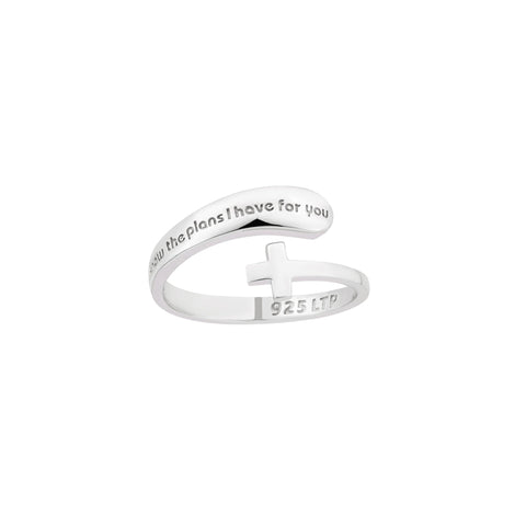 Sterling Silver Cross Wrap Ring - I Know the Plans, One Size Fits Most