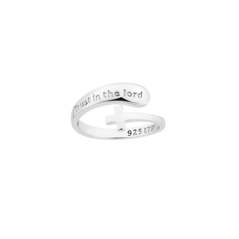 Sterling Silver Cross Wrap Ring - Trust in the Lord, One Size Fits Most