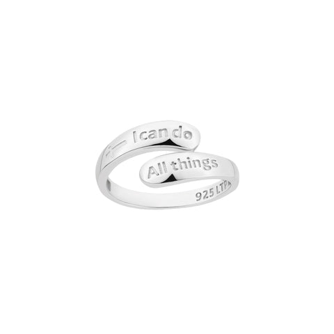 Sterling Silver Wrap Ring - I Can Do All Things with Cross, One Size Fits Most