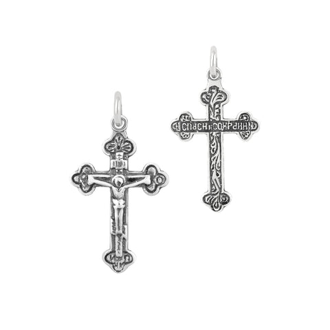 Bottony Crucifix Antiqued Sterling Silver Pendant
