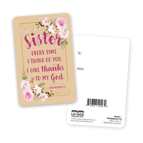 Wallet Scripture Card, Sister – Philippians 1:3