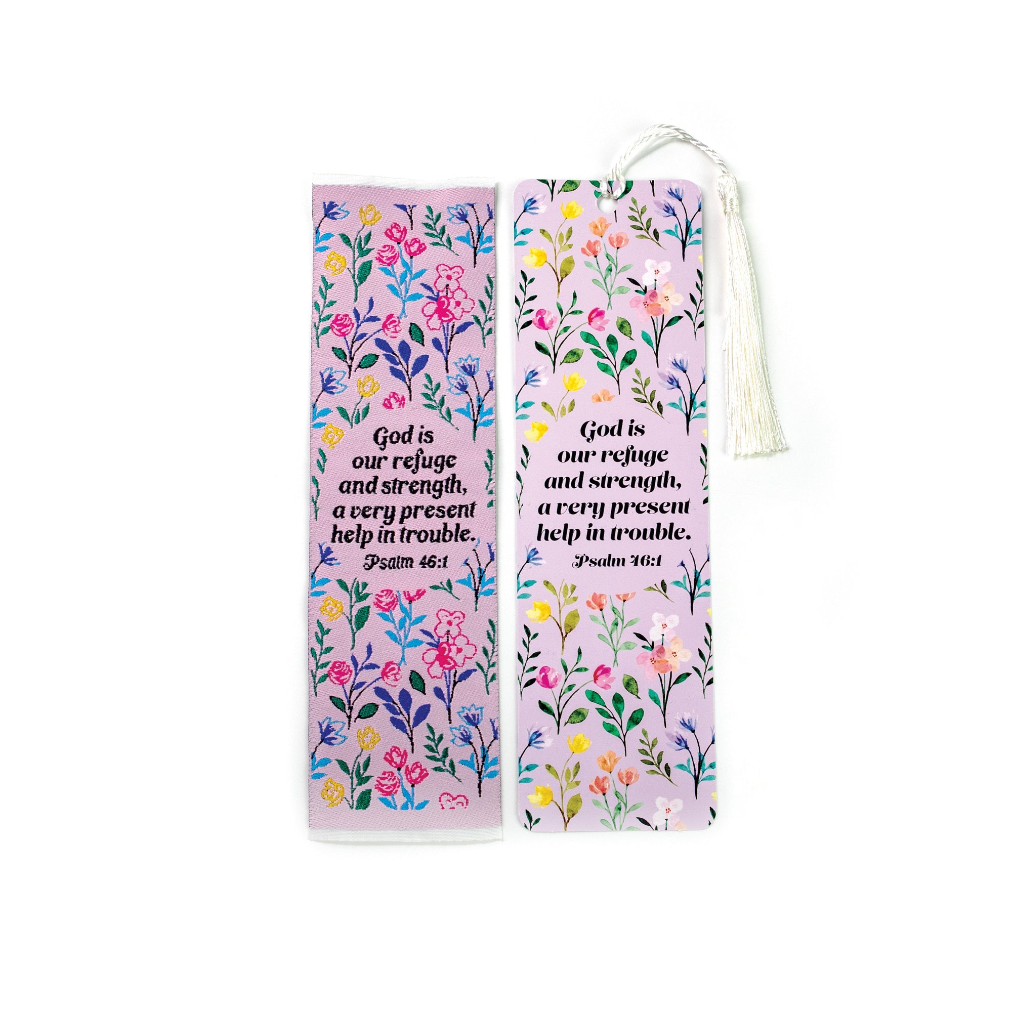 God is our refuge and strength - Psalm 46:1 Woven and Tasseled Bookmark Set