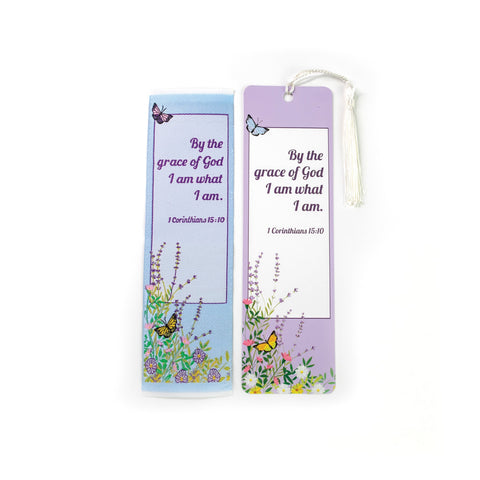 By the grace of God I am what I am - 1 Corinthians 15:10 Woven and Tasseled Bookmark Set