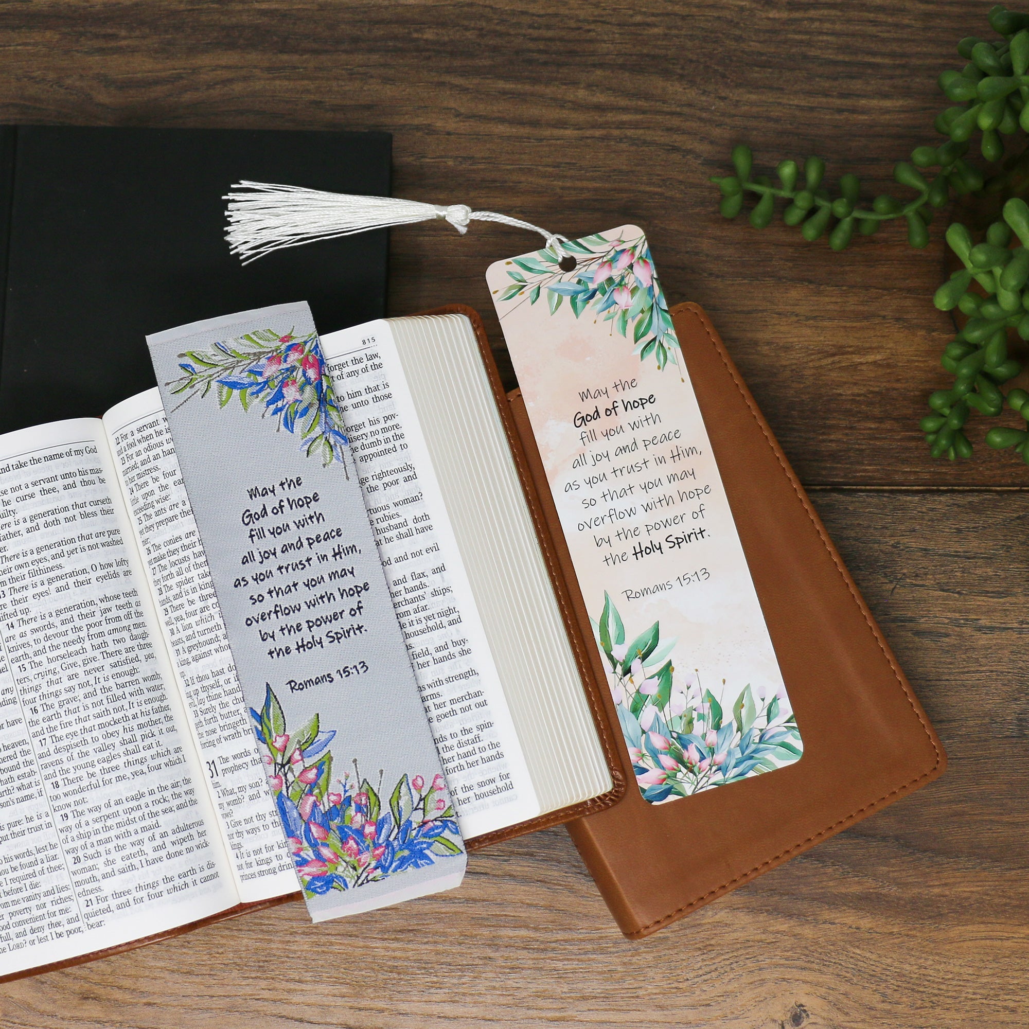 May the God of hope fill you - Romans 15:13 Woven and Tasseled Bookmark Set