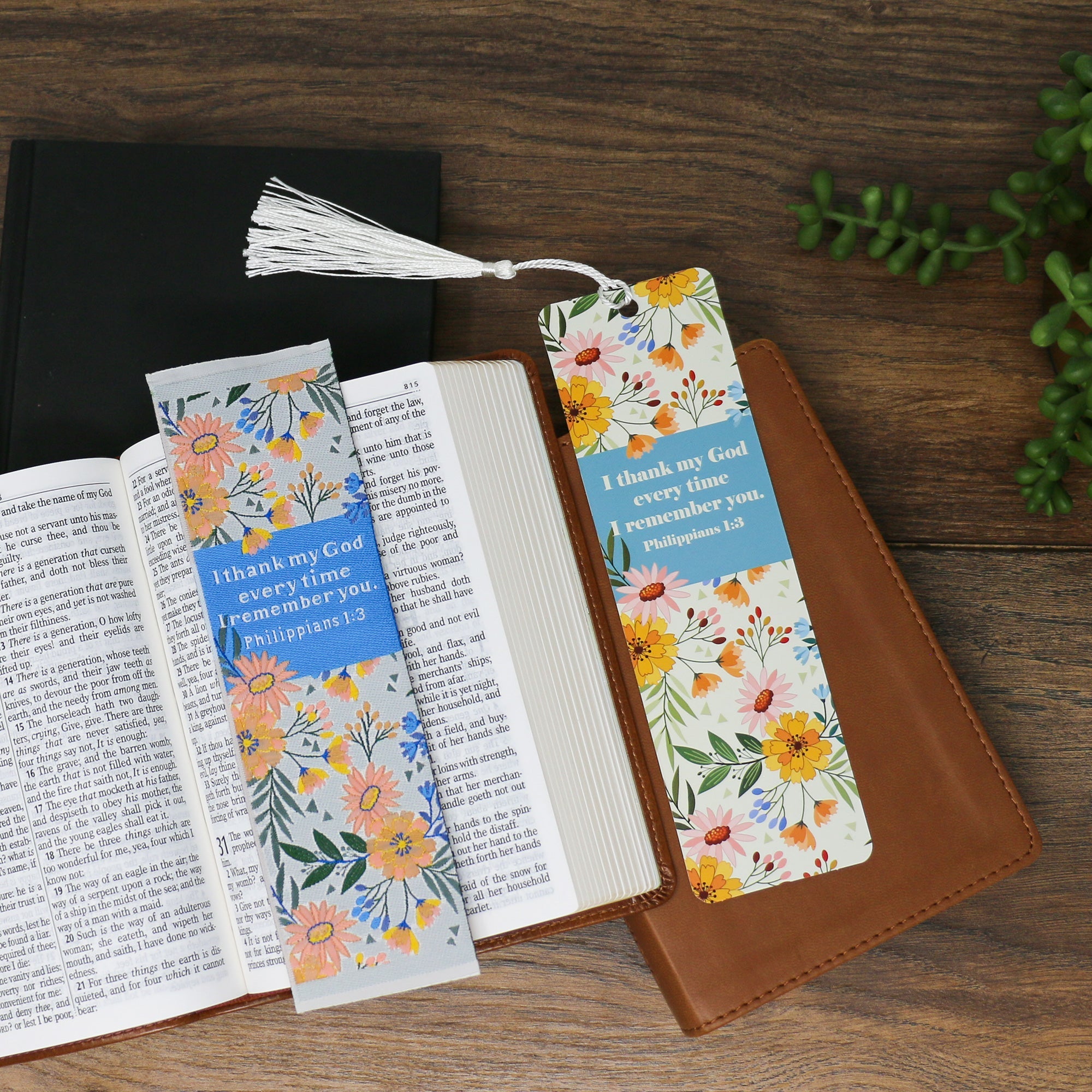 I thank my God every time I remember you - Philippians 1:3 Woven and Tasseled Bookmark Set