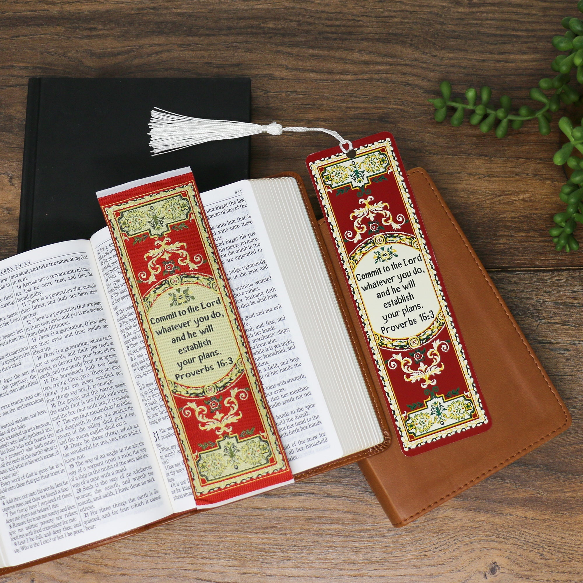 Commit to the Lord – Proverbs 16:3 Woven and Tasseled Bookmark Set