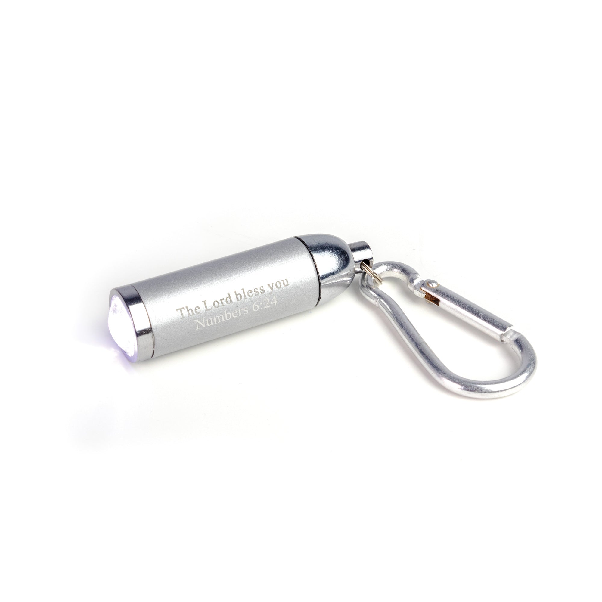 The Lord Bless You - Silver 1 LED Flashlight with Carabiner