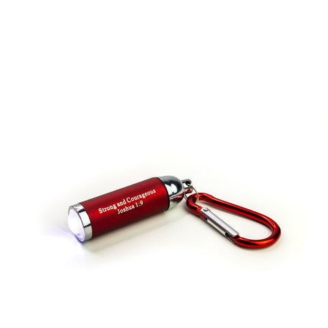Strong and Courageous - Red 1 LED Flashlight with Carabiner