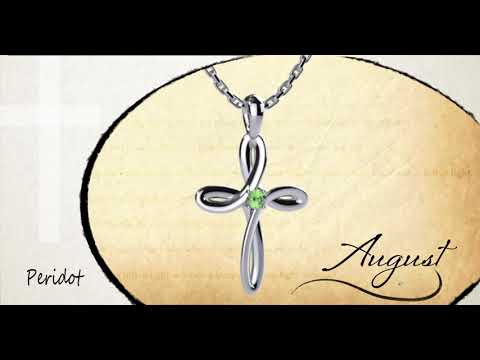 August Peridot Birthstone Swirl Cross Sterling Silver Necklace - With 18" Sterling Silver Chain