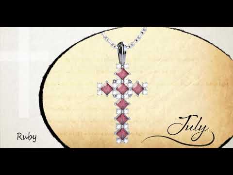 July Ruby Birthstone Cross Pendant - With 18" Sterling Silver Chain 360 degree view video