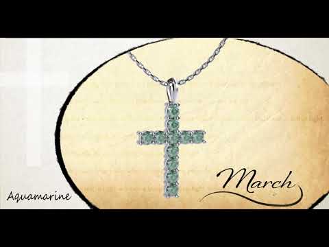 March Aquamarine Antique Birthstone Cross Sterling Silver Pendant - With 18" Sterling Silver Chain video with a 360 degree view of the product