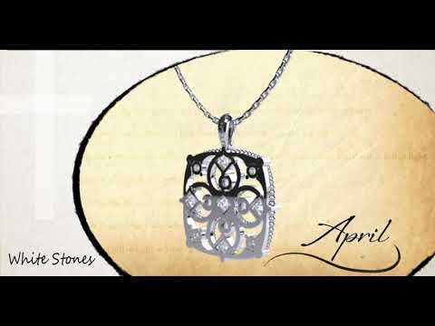 April Cubic Zirconia Antique Birthstone Cross Pendant - with 18" Sterling Silver Chain 360 degree video view