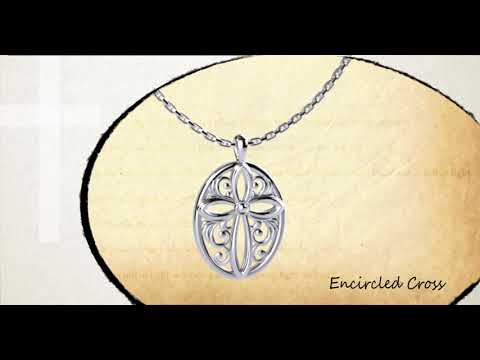 360 degree view of Encircled Cross Sterling Silver Necklace