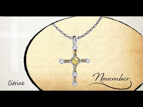 November Citrine Antique Birthstone Cross Pendant - With 18" Sterling Silver Chain video with 360 degree turn of the product