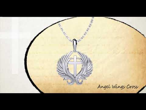 360 degree view of Angel Wings Cross Sterling Silver Pendant with 18 inch chain